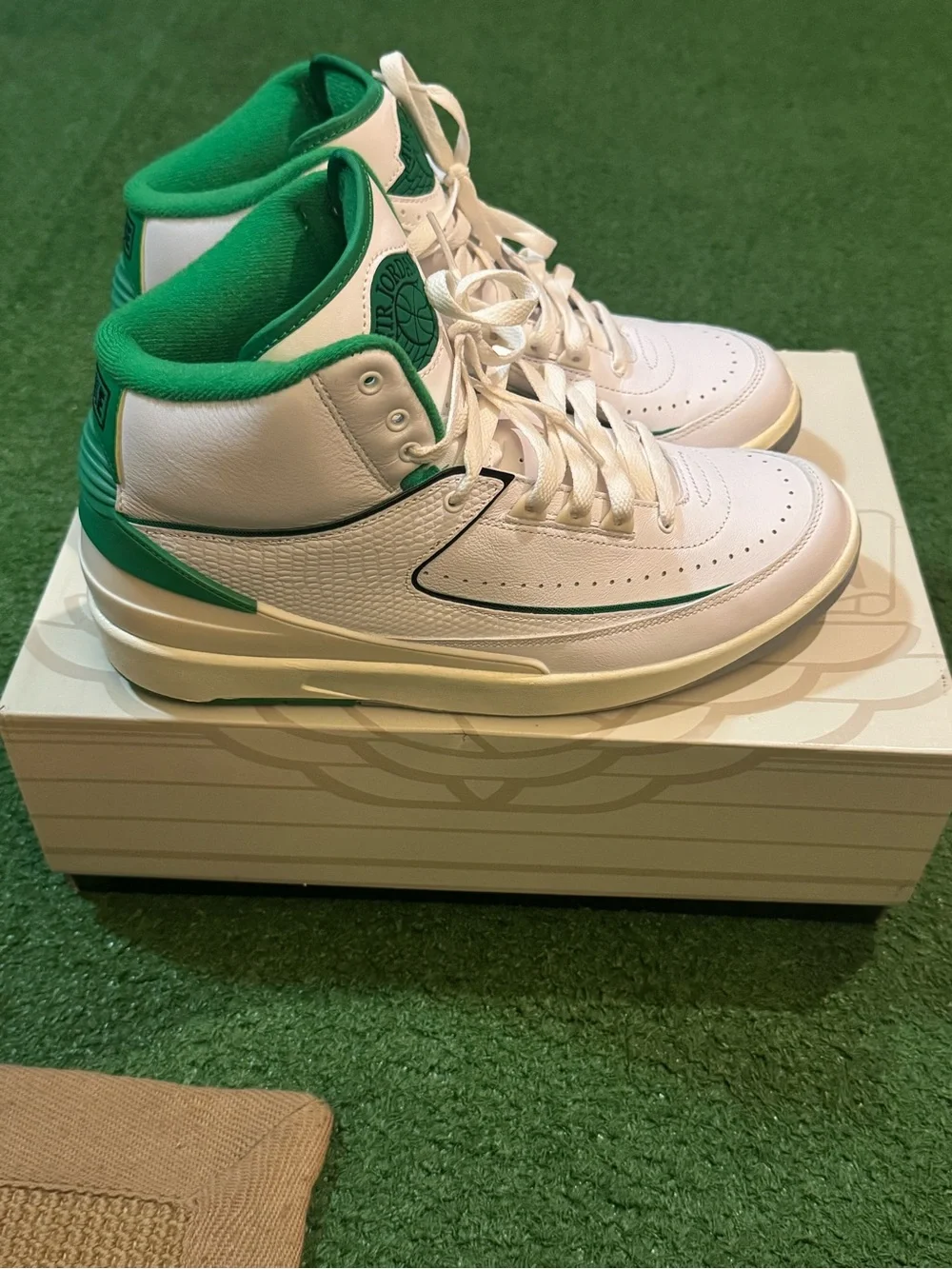Jordan White and Green High-Top Sneakers Excellent Condition